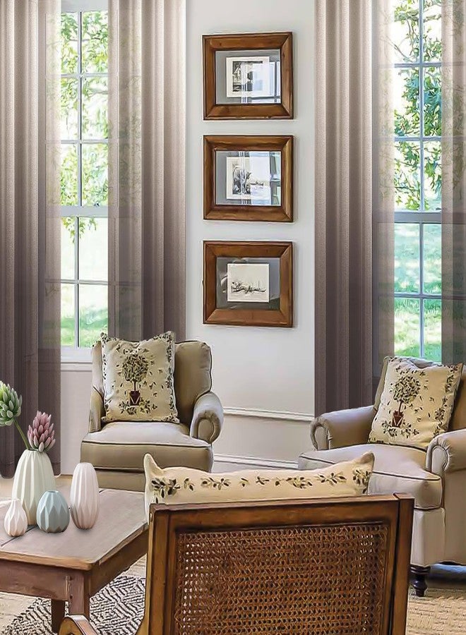 DWCN Faux Linen Ombre Sheer Curtains - Gradient Semi Voile Grommet Top Window Curtains for Bedroom and Living Room, Set of 2 Panels, 52 x 84 Inches Long, Chocolate Brown - Image 2